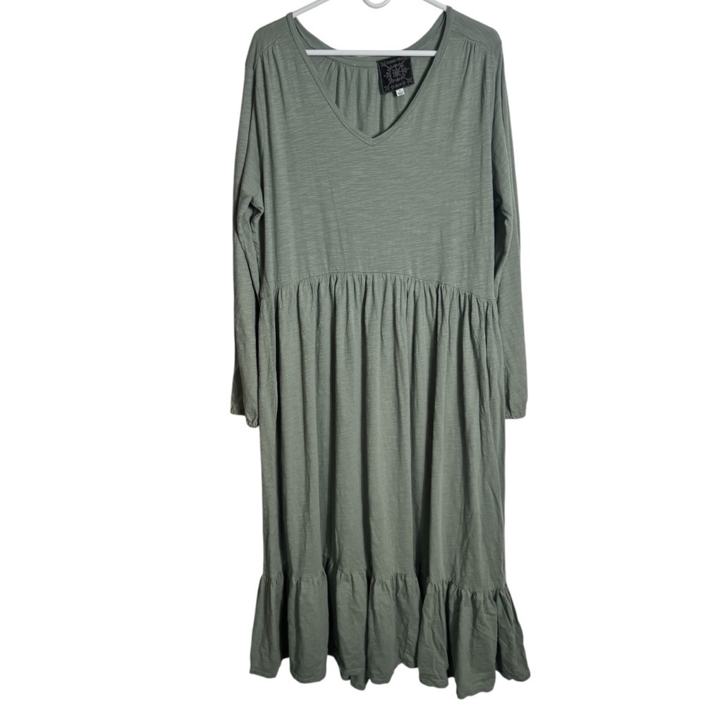 Jade by Johnny Was Green Cotton Long Sleeve Maxi Dress, Size S
